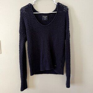Abercrombie&Fitch blue knit v-neck long sleeved casual sweater winter navy blue